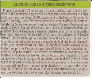 Le messager du Genevois du 26 Janvier 2012.